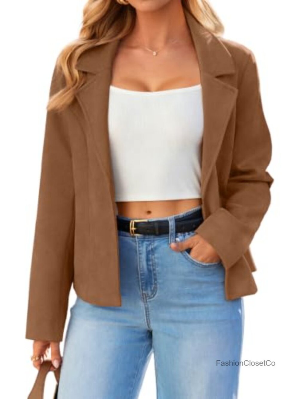 Faux Suede Lightweight Cropped Jacket Open Front Notch Lapel Casual Coat